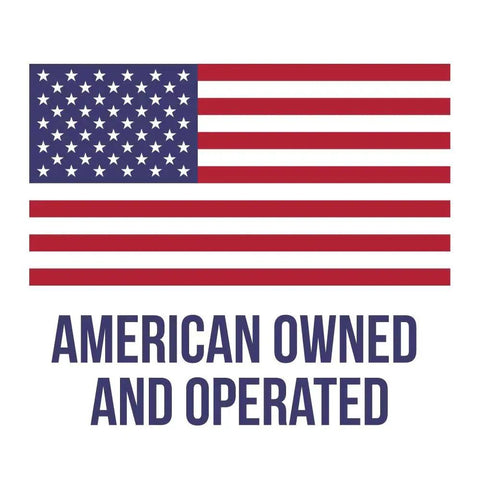 American flag with text 'American Owned and Operated' below