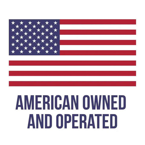 American flag with text 'American Owned and Operated' below