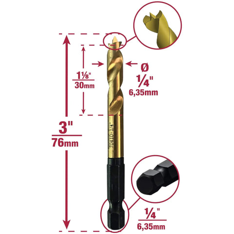 One Quarter Inch Shelf Jig Bit With Quick Connect Shank For Drills And Drivers, Pro Grade High Speed Steel For Clean Quarter Inch Shelf Pin Holes