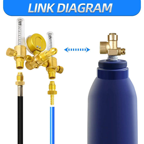Connection diagram of Argon Regulator Flow Meter For TIG MIG Welding With Six Point Five Foot Hose to gas tank