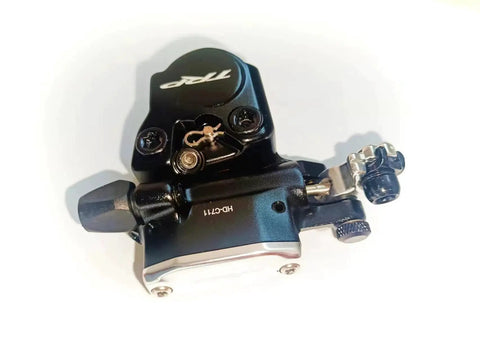 Generic C711 hydraulic disc brake caliper, cable-actuated, flat-mount, black, front view