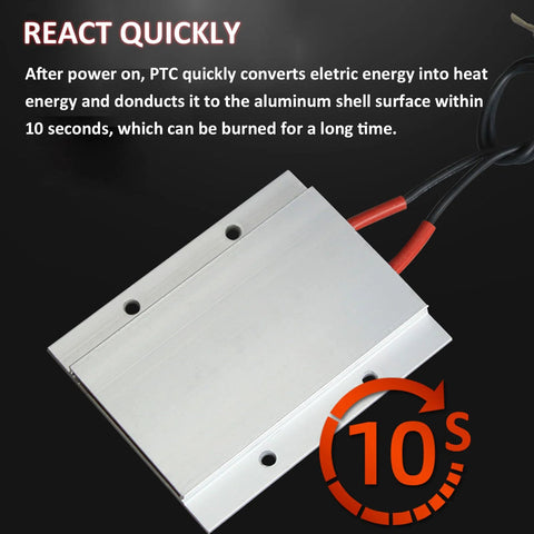 Amazon PTC heating element plate with aluminum shell and red/black leads, 12V 50W