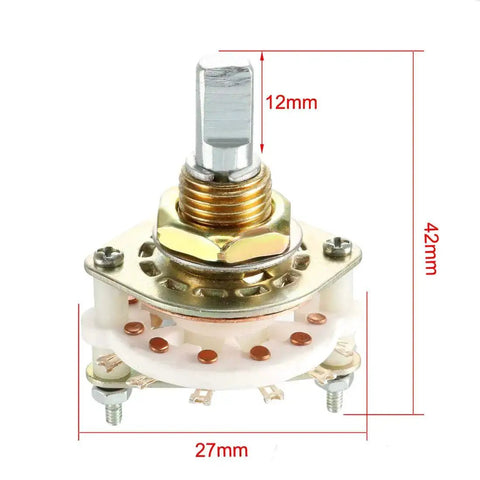 1 Pole 6 Position Band Selector Rotary Switch With 7 Pins Includes Black Plastic Knob And Mounting Nut 10mm Mount Hole