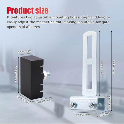 Automatic Sliding Gate Magnetic Limit Switch With Precision Locator Magnet for Gate Motors, featuring adjustable mounting holes.
