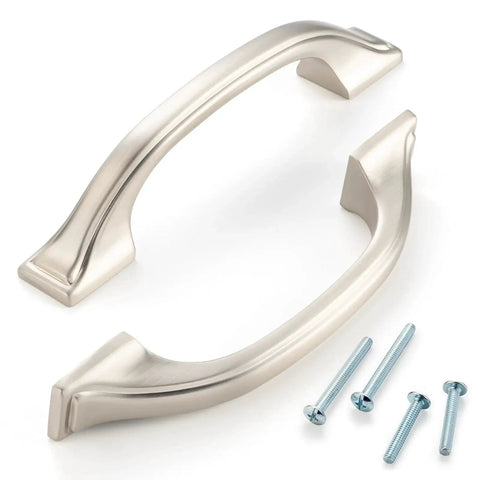 10 Pack 3 Inch Brushed Nickel Cabinet Pulls Satin Nickel Cabinet Handles with screws shown on white background.