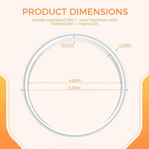 Two Pack Sausage Stuffer Gasket Replacement Kit With Premium Silicone O Ring Seal For 3L To 7L Vertical And Horizontal Meat Stuffers Universal Fit For Hakka VEVOR Weston Vivo 4 7 8 Inch Diameter showing product dimensions.
