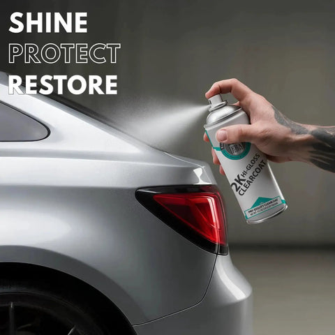 Person applying 2K High Gloss Clear Coat Spray With Catalyst Activated Formula Pro Grade Finish to car exterior