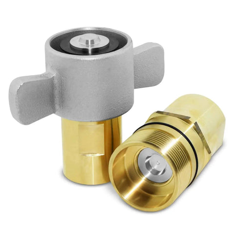 Heavy-Duty 1 Inch NPT Wet-Line Wing Nut Hydraulic Quick Disconnect Coupler Set for dump trailers with brass body and nitrile seal