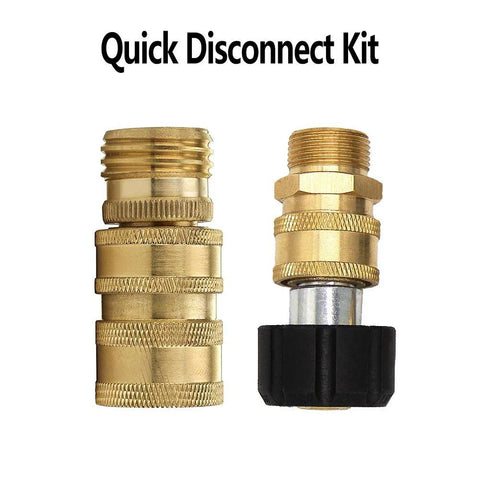 Two brass Twinkle Star pressure washer quick-disconnect adapters, M22 to 3/8 in, swivel knurled fittings.