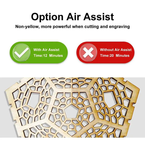Comparison of cutting results with Air Assist Kit for Laser Engravers With Large Airflow And Adjustable 10 To 30 L Per Minute.