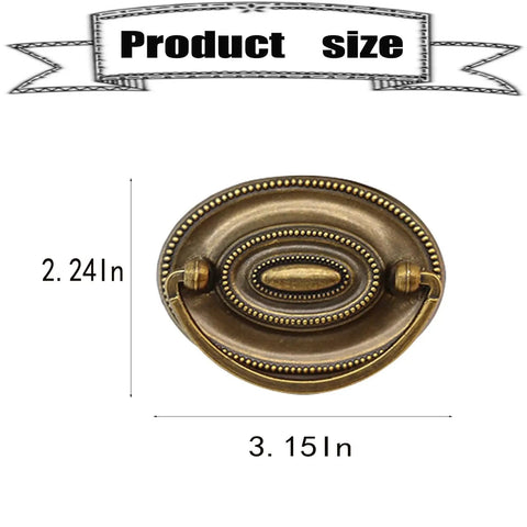 Antique Oval Ring Pull Cabinet Handles 4 Pack Vintage Drawer Pulls Zinc Alloy 80x57mm With 2.52 Inch Center Hole Spacing, size 3.15x2.24 inches