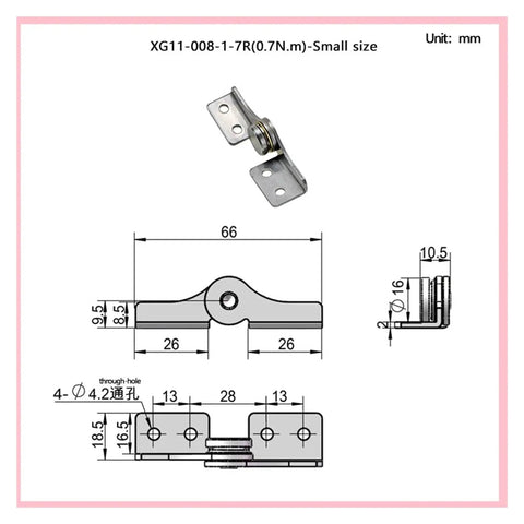 Flozari 304 stainless steel rotary shaft torque hinge, 1pc, front view with mounting flanges and dimensions.