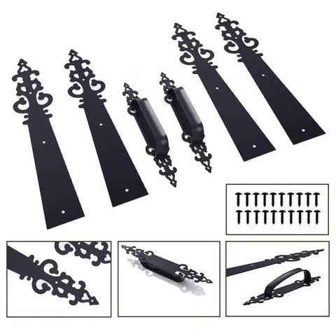 Metal Garage Door Decorative Hardware Hinges Carriage House Accents Screw Mounted 6 Piece Set Black Braided Style