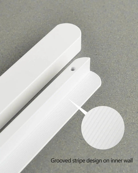 Close-up of grooved stripe design on inner wall of 5 Pack Matte White Cabinet Handles For Kitchen Cabinets And Furniture Modern Drawer Pulls Center To Center Five Inches Length Five Point Nine Inches Width About One Inch Ideal For Kitchen Cabinets Bathroom Vanities Dressers And Closets.