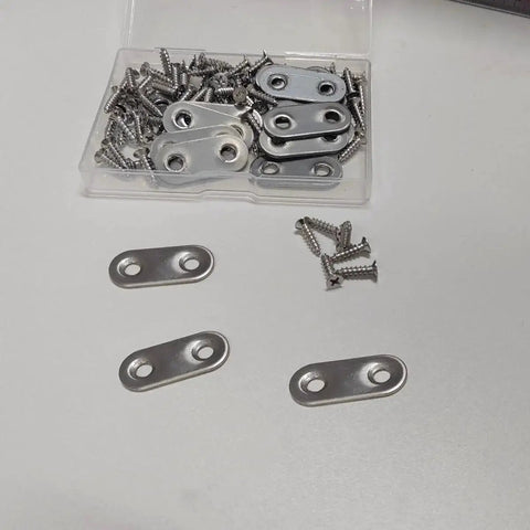 20 Pack Stainless Steel Straight Brackets With Screws Flat Plate Repair Brackets For Furniture Woodwork 2Mm Thick Size 3.6 Cm By 1.6 Cm 8 Mm Screw Size Silver Finish Durable Flat Brackets For Quick Repairs And Reinforcement