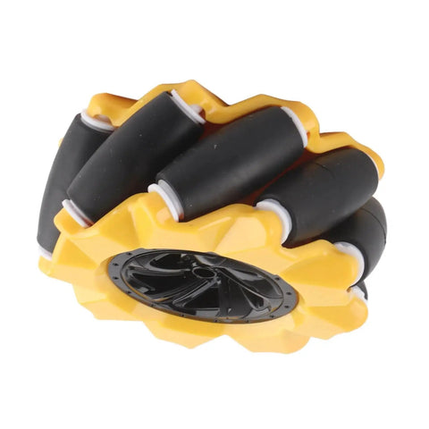 Yellow and black Mecanum Wheel Set For Omni Directional Robot Car, 80mm rubber coated, smooth traction for drifting and turning