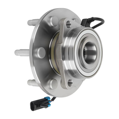 4WD Front Wheel Bearing And Hub Assembly With ABS For Chevy And GMC Trucks And SUVs Including Silverado Sierra Tahoe Suburban Yukon XL Escalade 6 Lug 1 Piece AWD Beefed Up Replacement Part close-up view