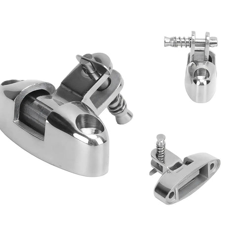Bimini top swivel deck hinge with removable pin, stainless steel 316 marine-grade hardware.