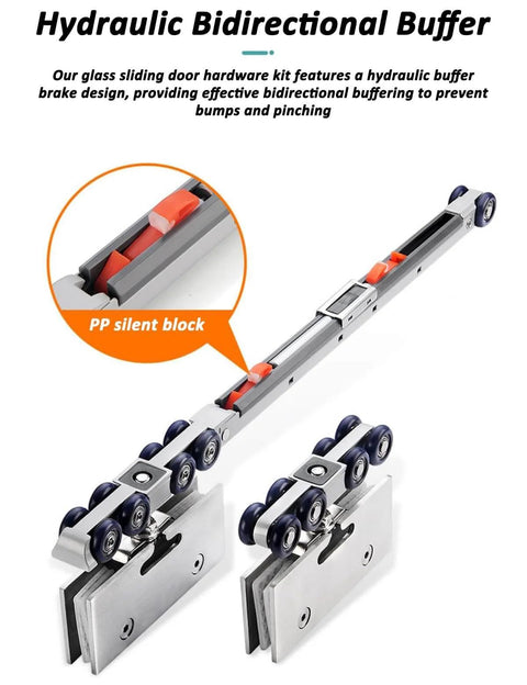 Sliding Glass Shower Door Hardware Kit With Silent Rollers And Aluminum Alloy Track, hydraulic buffer and 8-wheel rollers.