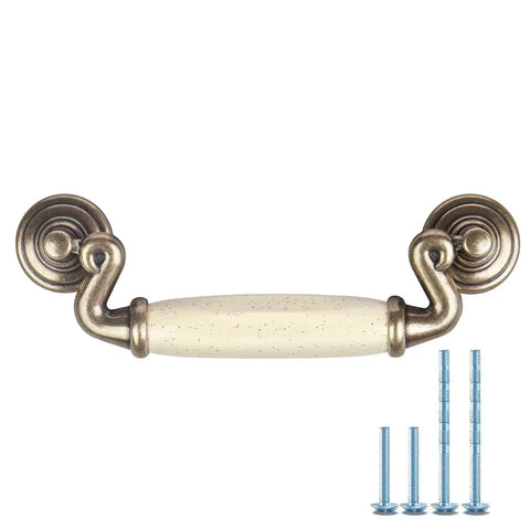 Set Of 4 4.5 Inch Ceramic Drop Handle Drawer Pulls In Antique Bronze Finish For Kitchen Cabinets And Dressers, screws included