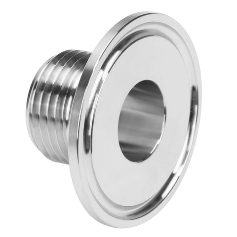Chrome-plated sanitary pipe fitting with 3/4 GHT male thread and flanged outlet