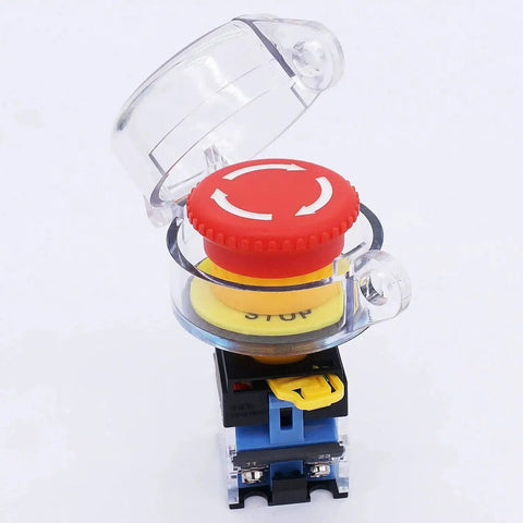 Emergency Stop Push Button Switch 22mm Panel Mount Red Mushroom Latching Action with protective cover