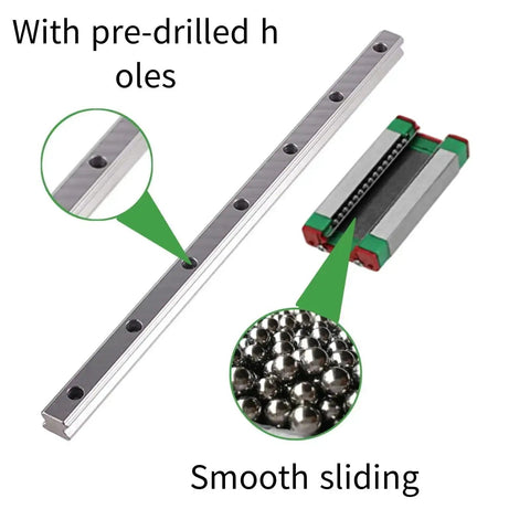 MGN12H 350 Millimeter Linear Rail Guide Kit With Carriage Block for DIY 3D Printer and CNC Machine, pre-drilled holes, smooth sliding.
