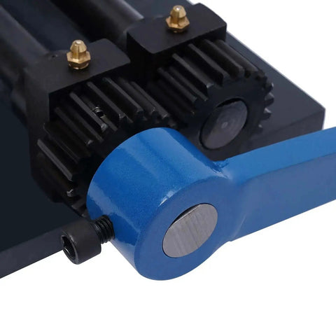 Close-up of the Roller Kit For Metal Sheets Tubing And Pipe With 12 Inch Gear Drive Bench Beader showing gear mechanism and crank.