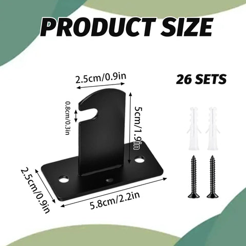 26 Piece Gridwall Mount Brackets Black With Screws And Wall Anchors, product size details with bracket dimensions and screws shown