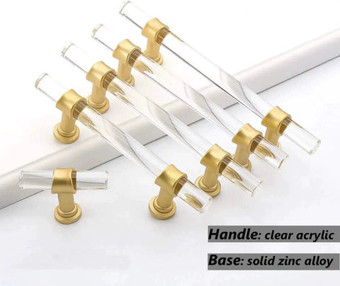 Gold Clear Acrylic Cabinet Pulls 10 Pack For Dresser Drawers And Kitchen Cabinets 3 Inch Center To Center Spacing