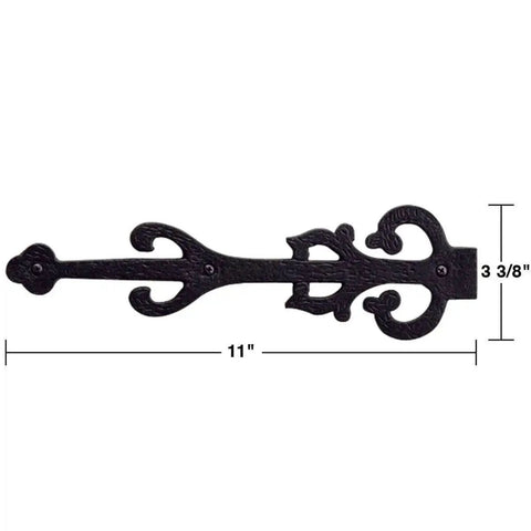 Garage Door Decorative Hardware Set 11 Inch Slick Black Wrought Iron Dummy Strap Hinges with Mounting Hardware, Rust Resistant