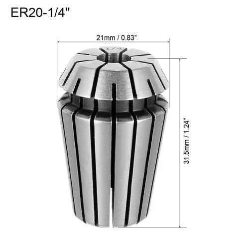 ER20 1/4 inch spring collet chuck for CNC milling machines, boss level precision 0.015mm tolerance, 40Cr steel construction