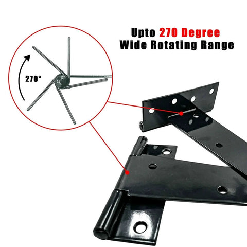 Heavy Duty T Hinge Set 10 Inch Black Rustproof Tee And Strap Hinges with 270 Degree Rotation, for Outdoor Use