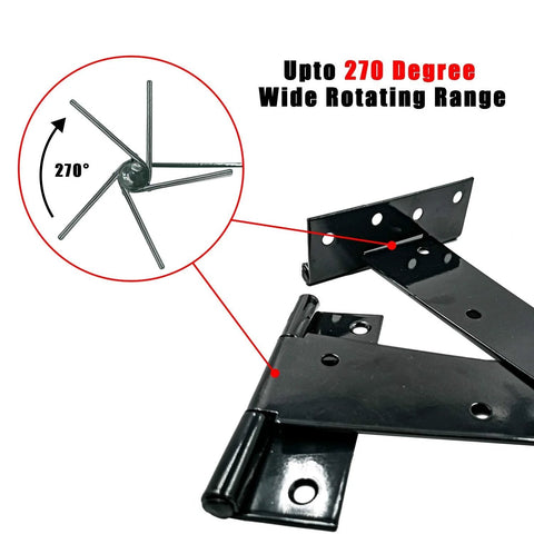 HLMOptimo heavy-duty tee hinge, black wrought iron, 4-inch, 4-piece set for shed, gate, barn or door