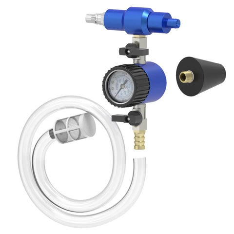 Coolant Refill Kit For Car Cooling System With Pressure Gauge Tester And 3 Size Adapters Easy Leaks Detection Quick Coolant Change MR CARTOOL Compatible Saves Time And Money On Maintenance, showing blue and black components with hoses and gauge.