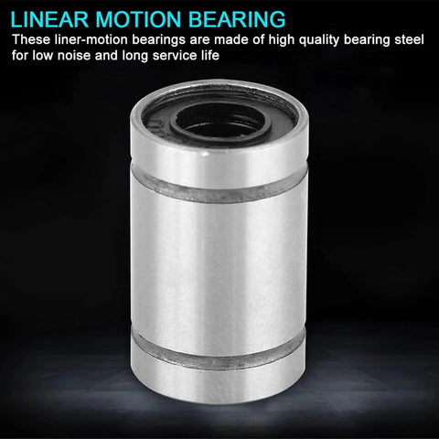 CNC Linear Ball Bearings Set 8 Pieces For 6mm Shafts LM6UU Model with steel body, showcasing precision and durability for DIY CNC projects.
