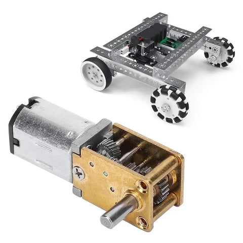 Mini Gear Motor 6V 35 RPM High Torque Brush DC Gear Motor micro geared electric motor for DIY projects and robotics shown with wheels.
