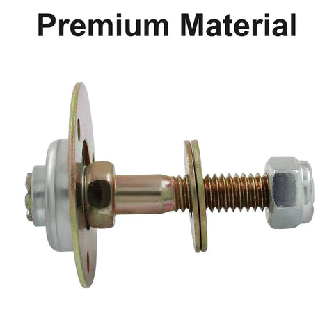 Side view of eight piece M8x55mm rocking chair bearing kit with screws, bolts, and washers for stable furniture connection.