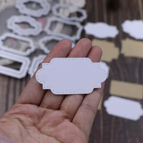 Hand holding a Lapoo 3D Backgrounds Frame Die cut for scrapbooking and card making, 6.2 x 5.1 inches