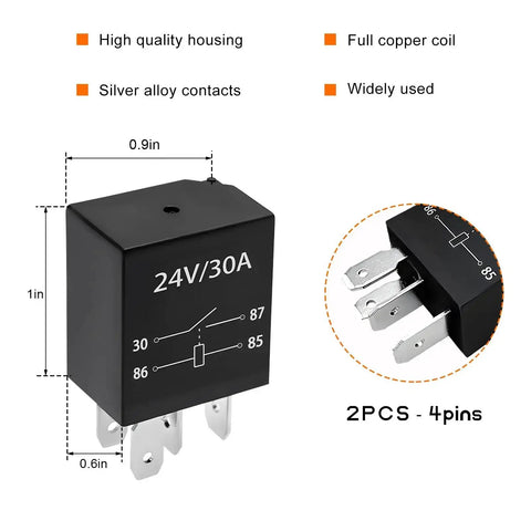 Two Pack 30 Amp 12 Volt Starter Relay Four Pin Waterproof Heavy Duty Automotive Standard Relay Replacement Parts for Truck SUV RV Cars