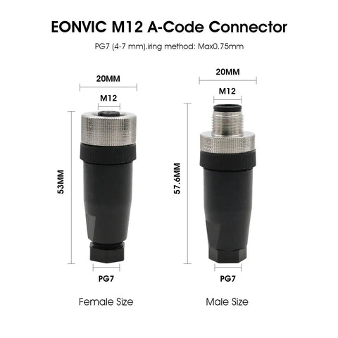 2-Pack M12 5-Pin Female A Code Circular Aviation Plug Waterproof IP67 Sensor Connector 60V 4A Straight Cable Plug Adapter