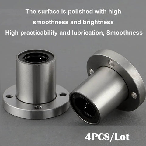 16mm Linear Ball Bearing LMF16LUU Extra Long Round Flange Bushing, heavy duty double sided rubber sealed, 4-piece set