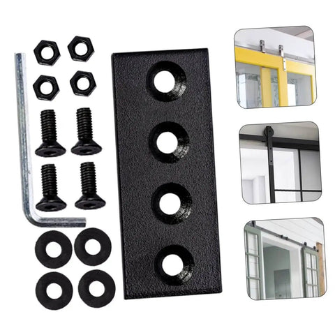 Heavy Duty Track Connecting Brace Set For Barn Door Flat Track Bracket Connector With Carbon Steel Mending Plates And Sturdy Screws