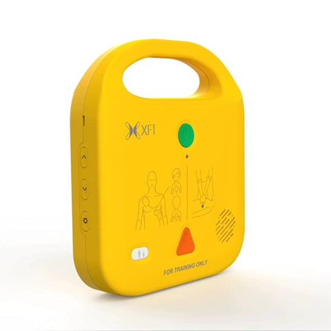 Yellow AED Trainer And Defibrillator Training Device With Multilingual Prompts In English Italian French Spanish Five Realistic Scenarios