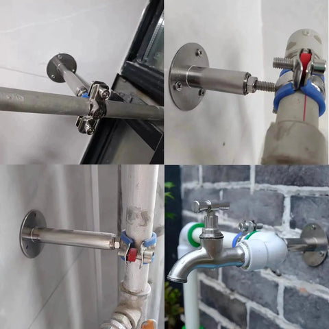 Adjustable Pipe Strap Clamp Set, 2 Pack, 304 Stainless Steel Wall And Ceiling Mounts For 25-27mm OD Pipes in use