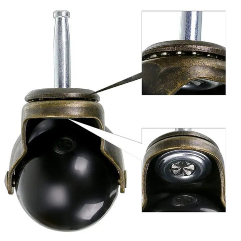 1.5 Inch Ball Caster Stem Wheel With Sockets, Vintage Antique Swivel Caster For Furniture Like Coffee Tables And Cabinets, Durable PP And Steel Construction With Antique Gold Finish, Quiet Rolling Wheels