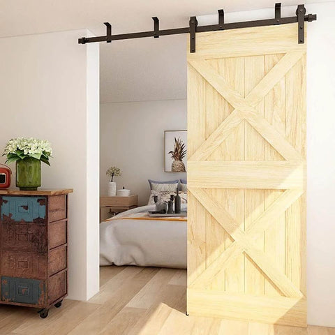 Installed Ceiling Mount Sliding Barn Door Hardware Kit for Closet, 12 Foot Track System Fits 72 Inch Wide Single Wood Door Panel