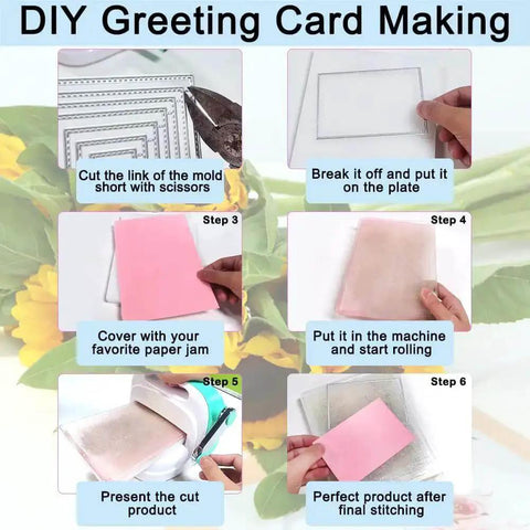 Step-by-step guide for using Six Piece Cutting Dies Set For Card Making And Scrapbooking Includes Rectangle Circle Triangle Square Oval And Hexagon Dies.