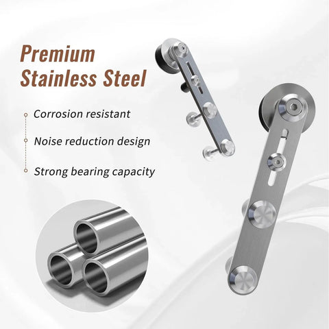 Stainless Steel Sliding Barn Door Hardware Kit 6 Foot, Smooth Quiet Operation, Easy Install, Anti Rust Satin Brushed Finish