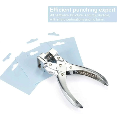 Heavy Duty T Slot Hole Punch Handheld Cutter for tags, badges, and ID cards with zinc alloy punch and butterfly T hook clamp pliers.